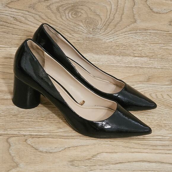 Zara Collection Black Patent Pump Round Block Heel Pointed Toe EUR 39 US 8.5 - Picture 4 of 10